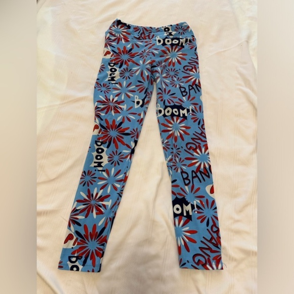LuLaRoe Women’s Graphic Print Leggings - Blue and Red